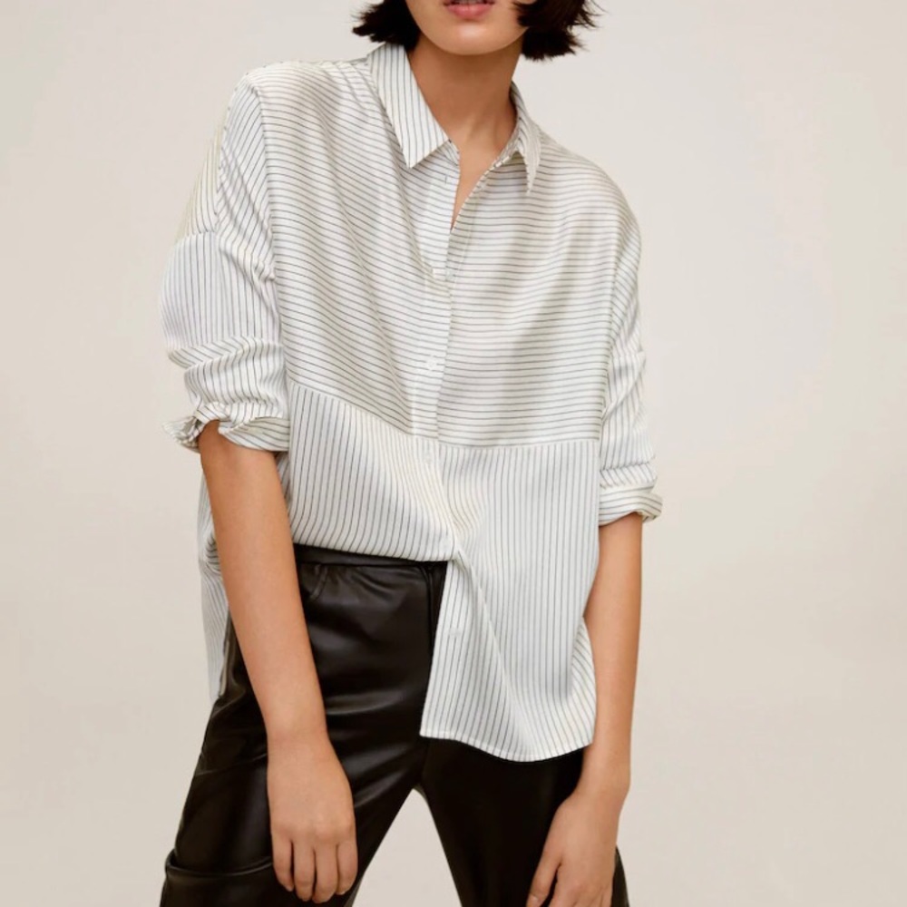 Mango Oversized Striped Shirt 8 Off-White